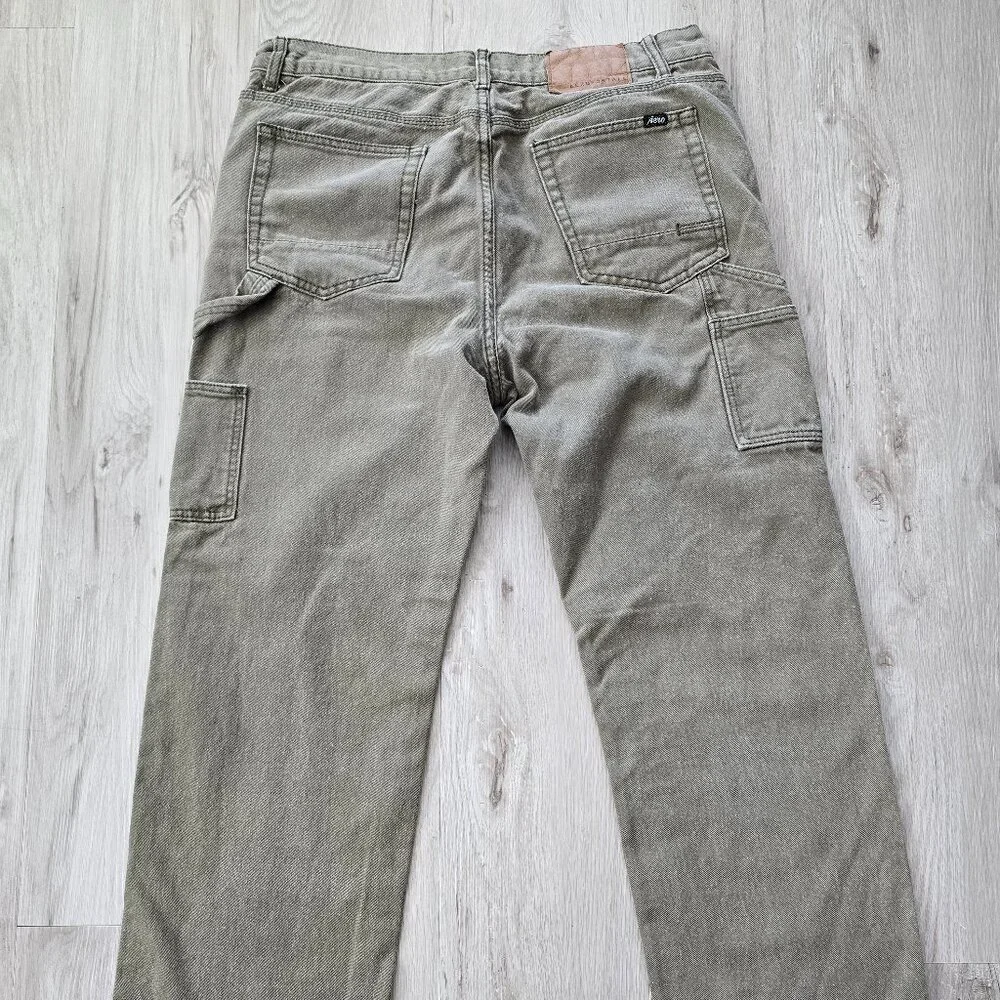Aeropostale | khaki green denim workwear carpenter straight leg pants | MENS 34